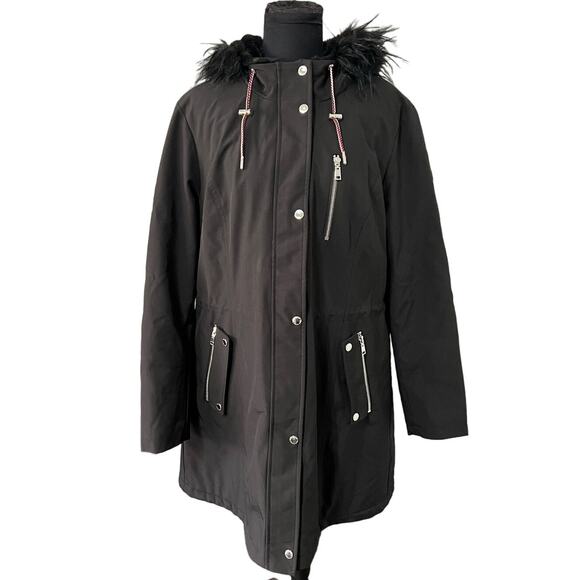 Tommy Hilfiger Black Hooded Button Front Parka / Anorak, Size XL - Picture 1 of 9